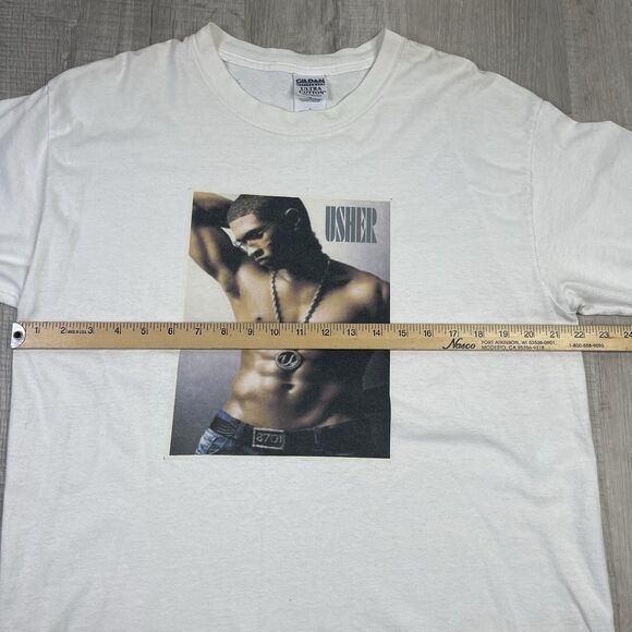 Vintage Y2K Usher Concert Tour Rap R&B T Shirt White Mens Size Large 90s J - Picture 7 of 8